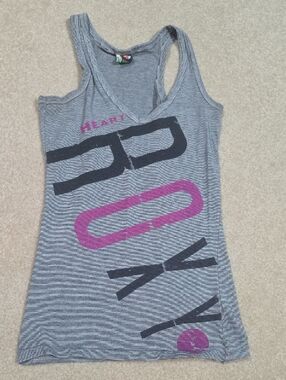 Roxy Gray Stripe Tank Top with Pink Accents